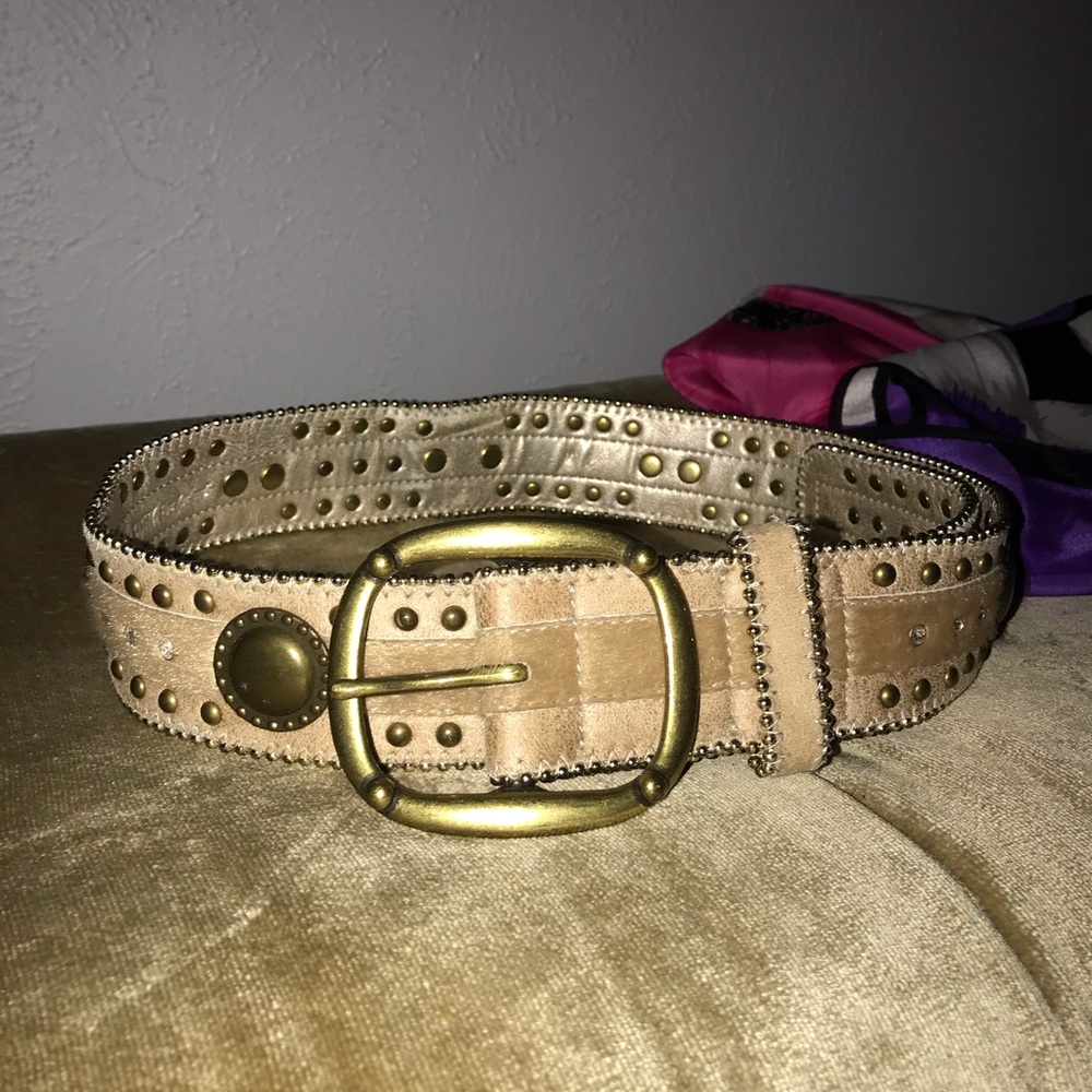 Kathy Van Zeeland Embellished Wheat Beige Belt M